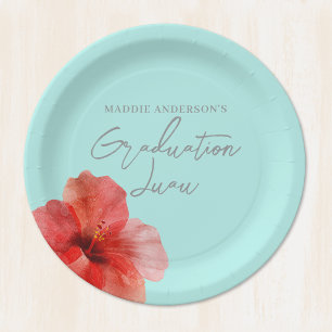 Tropical Floral Graduation Luau Party Paper Plates