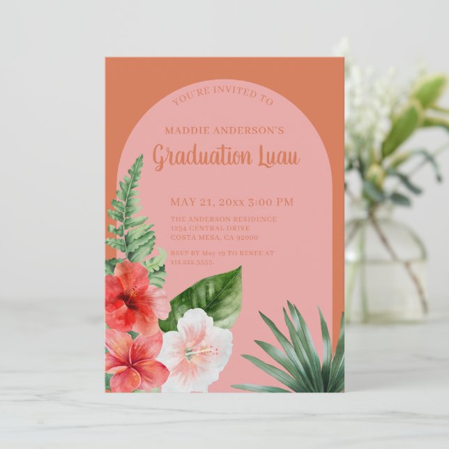 Tropical Floral Graduation Party Invitation (Standing Front)