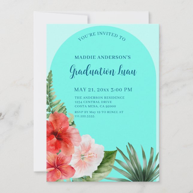 Tropical Floral Graduation Party Invitation (Front)