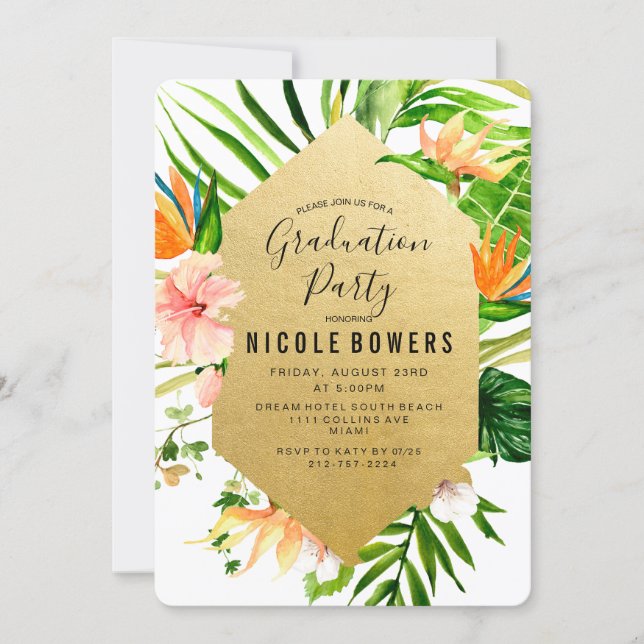 Tropical Floral Graduation Party Invitation (Front)