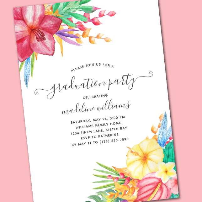 Tropical Floral Graduation Party Invitation (Creator Uploaded)