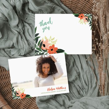 Tropical Floral Graduation Photo Thank You Announcement by rileyandzoe at Zazzle