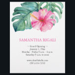 Tropical Floral Grand Opening Flyers<br><div class="desc">Announce your grand reopening or we're open event in style with these elegant flyers! Featuring beautiful watercolor pink hibiscus flowers and lush monstera palm leaves, these flyers are perfect for a spa, beauty salon, or any business looking to make a stunning first impression. Customize the template fields to include your...</div>