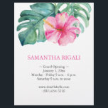 Tropical Floral Grand Opening Flyers<br><div class="desc">Announce your grand reopening or we're open event in style with these elegant flyers! Featuring beautiful watercolor pink hibiscus flowers and lush monstera palm leaves, these flyers are perfect for a spa, beauty salon, or any business looking to make a stunning first impression. Customize the template fields to include your...</div>