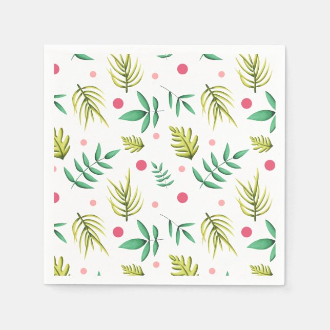 Tropical Floral Green and Pink Summer Party Napkins (Front)