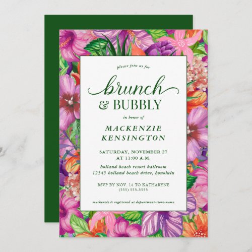 Tropical Floral Green Brunch Bubbly Shower Invitation