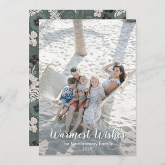 Tropical Floral Green White Warm Wishes Holiday Card