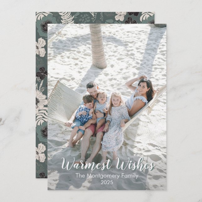Tropical Floral Green White Warm Wishes  Holiday Card (Front/Back)
