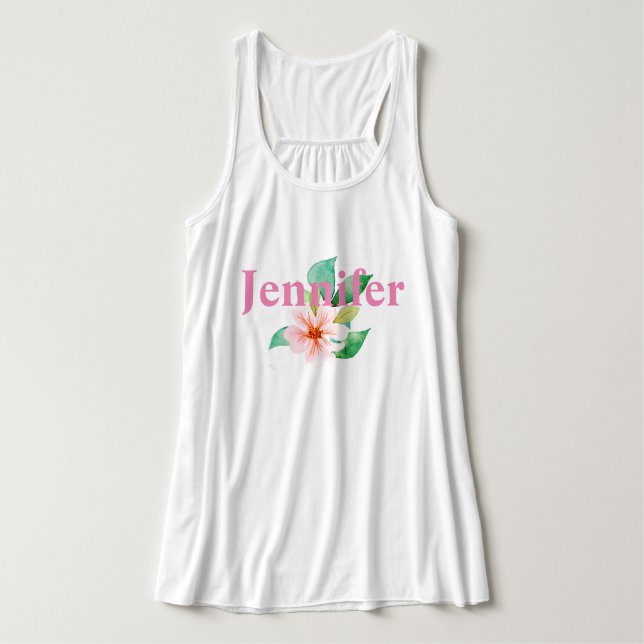Tropical Floral Greenery Add Your Name Tank Top (Design Front)