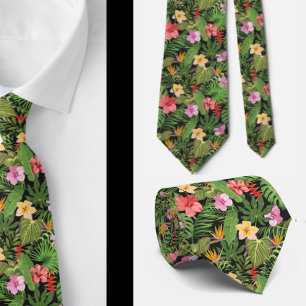 Tropical Floral Greenery Aloha Hawaii Hawaiian Neck Tie