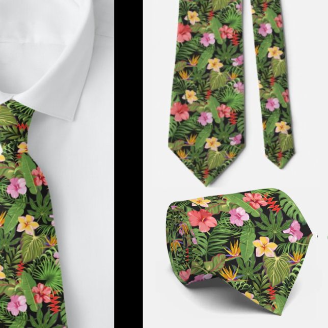 Tropical Floral Greenery Aloha Hawaii Hawaiian Neck Tie (Creator Uploaded)