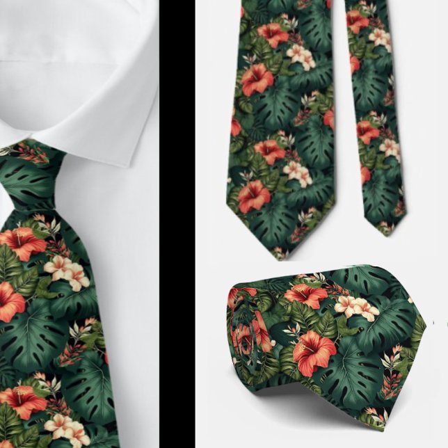 Tropical Floral Greenery Aloha Hawaii Hawaiian Neck Tie (Creator Uploaded)