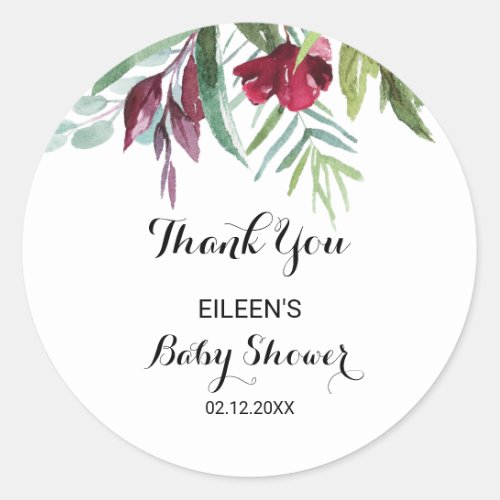 Tropical Floral Greenery Baby Shower Thank you Classic Round Sticker