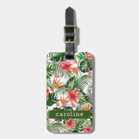 Tropical Floral Greenery Custom Named Personalized Luggage Tag