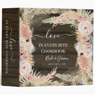 Tropical Floral Greenery Pampas Wedding Cookbook 3 Ring Binder