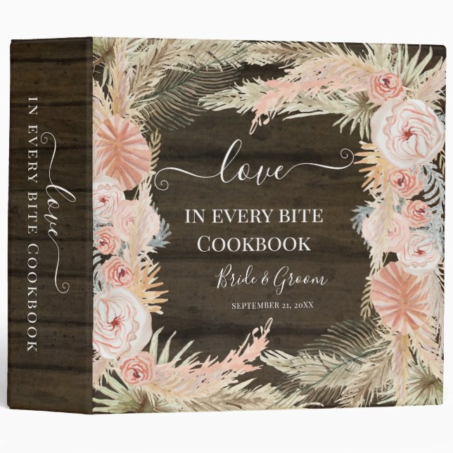Tropical Floral Greenery Pampas Wedding Cookbook 3 Ring Binder (Front/Spine)