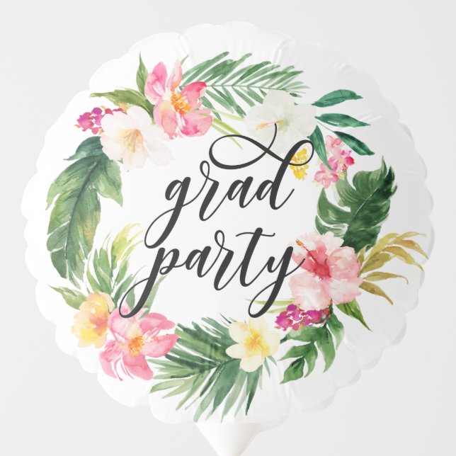 Tropical Floral Greenery Wreath Graduation Balloon (Front)