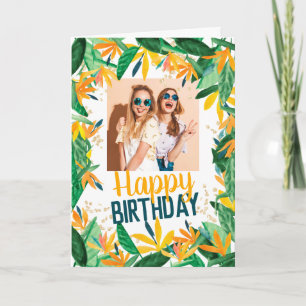 Tropical floral happy birthday photo card
