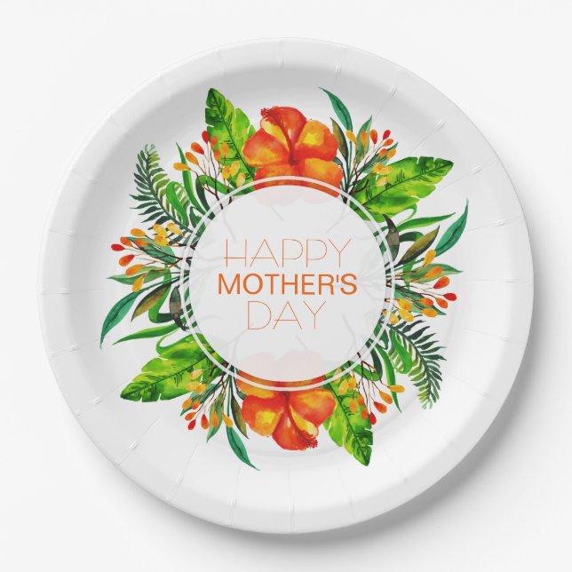 Tropical Floral Happy Mother's Day | Paper Plate (Front)
