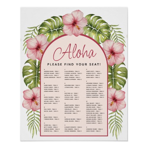 Tropical Floral Hawaii Alphabetical Seating Chart 