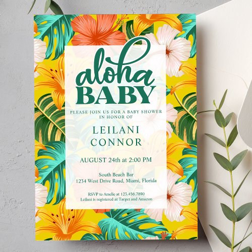 Tropical Floral Hawaiian Aloha Baby Shower Invitation