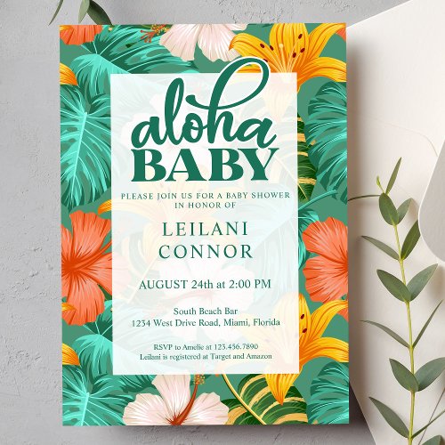 Tropical Floral Hawaiian Aloha Baby Shower Invitation