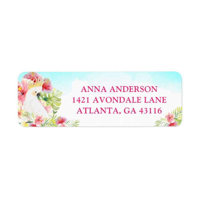 Tropical Floral Hawaiian Birthday Luau Address Lab Label (Front)