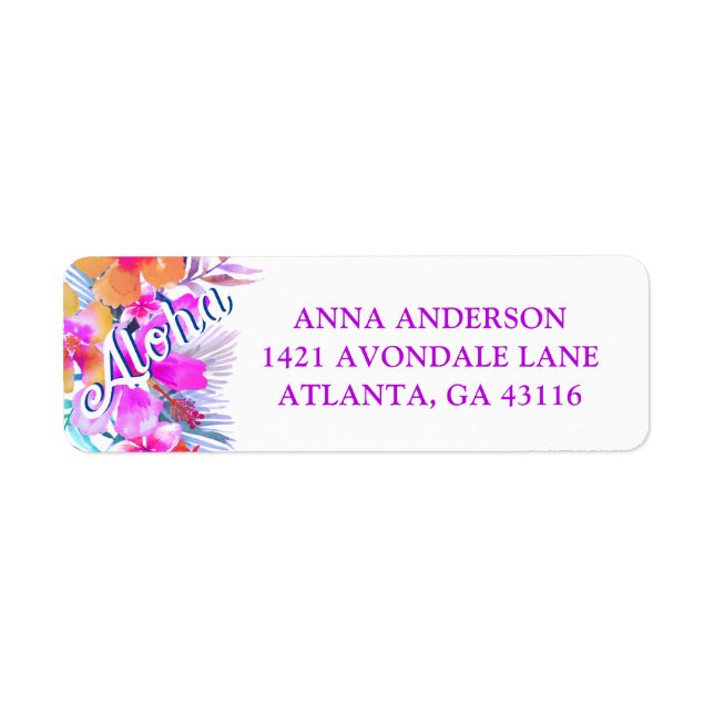 Tropical Floral Hawaiian Birthday Luau Address Label (Front)