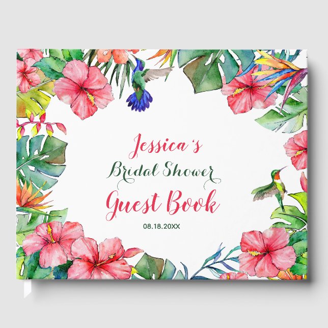 Tropical Floral Hawaiian Bridal Shower Guest Book (Front)