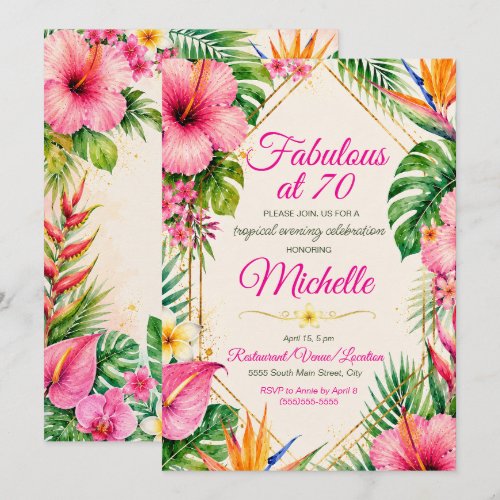 Tropical Floral Hawaiian Luau Fabulous 70 Birthday Invitation