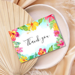 Tropical Floral Hawaiian Luau Letterpress Thank You Card