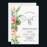 Tropical Floral Hawaiian Luau Sweet 16 Birthday  Invitation<br><div class="desc">Tropical Floral Hawaiian Luau Sweet 16 Birthday Invitation

Sweet 16 birthday invitation featuring a colorful tropical floral arrangement and modern calligraphy image heading that is removable.  This sweet 16 luau or Hawaiian themed birthday invitation is ideal for a summer 16th birthday party.</div>
