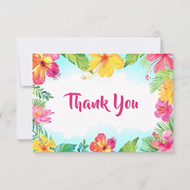 Tropical Floral Hawaiian Luau Thank You Card Zazzle