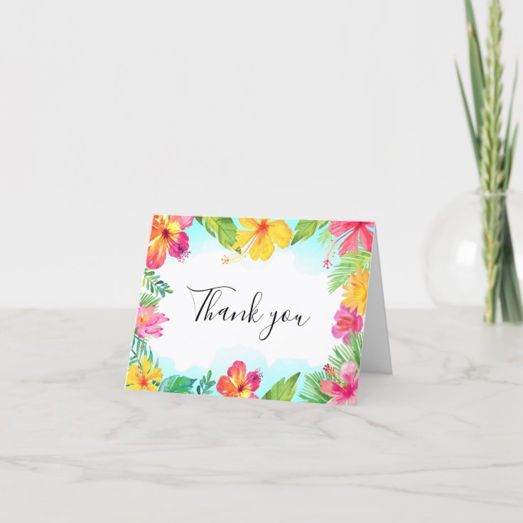 Tropical Floral Hawaiian Luau Thank You Card Zazzle