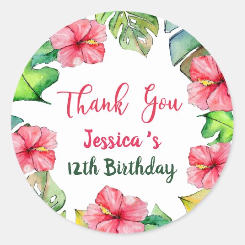 Tropical Floral Hawaiian Thank You Birthday Classic Round Sticker