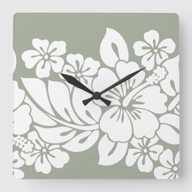 Tropical Floral Hibiscus Design Square Wall Clock (Front)