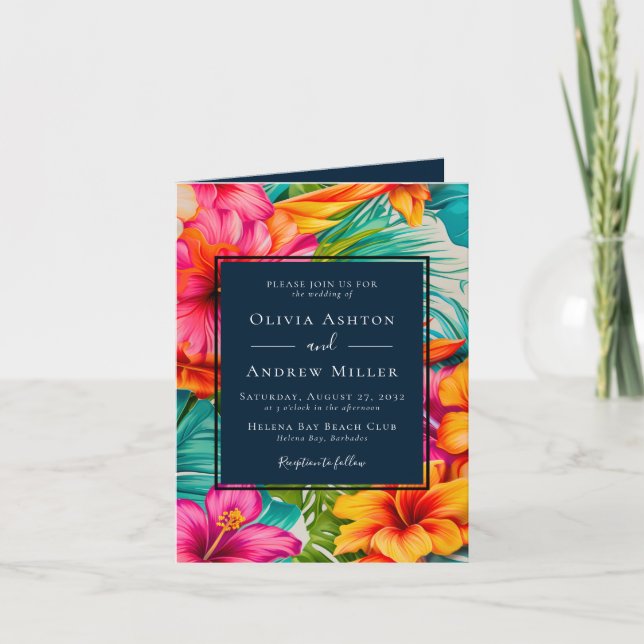 Tropical Floral Hibiscus Destination Beach Wedding Invitation (Front)