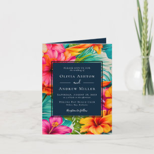 Tropical Floral Hibiscus Destination Beach Wedding Invitation