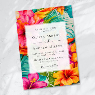 Tropical Floral Hibiscus Destination Beach Wedding Invitation