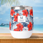 Tropical Floral Hibiscus Flower Custom Monogram Thermal Wine Tumbler<br><div class="desc">Super fun coffee / wine tumbler featuring a red,  white and blue,  tropical Floral Hibiscus pattern. Add a monogram,  name or custom text to personalize this one of a kind gift. Perfect for tropical weddings,  Mother's Day,  tropical beach vacations,  birthday gifts and more.</div>