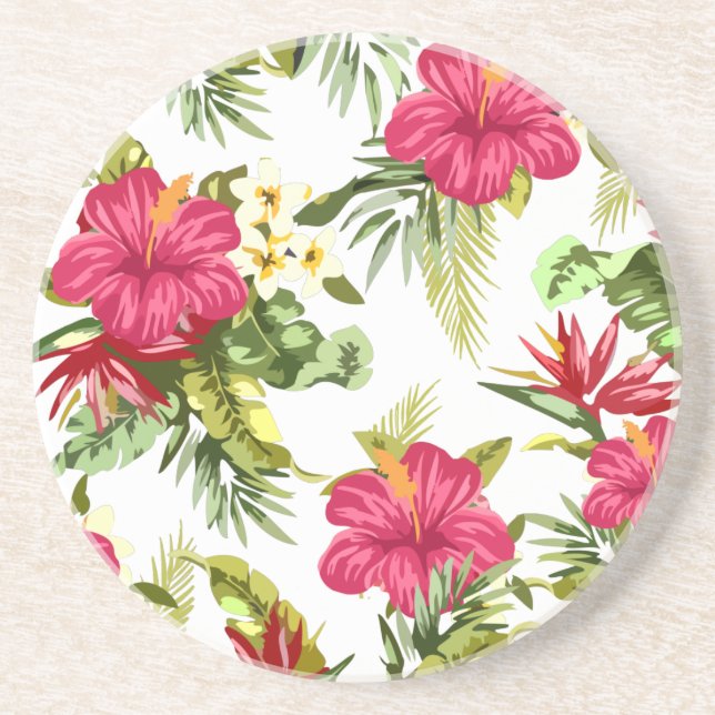 Tropical Floral Hibiscus Flower Pattern Coasters (Front)