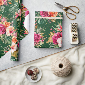 Tropical Floral | Hibiscus & Greenery Wrapping Paper
