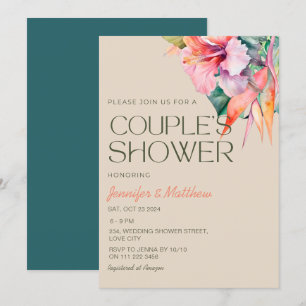 Tropical Floral Hibiscus Hawaiian Couples Shower Invitation