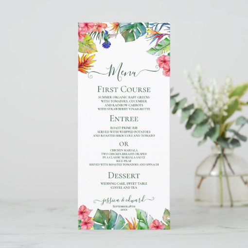 Tropical Floral Hibiscus Hawaiian Wedding Menu | Zazzle