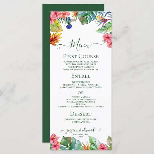 Tropical Floral Hibiscus Hawaiian Wedding  Menu