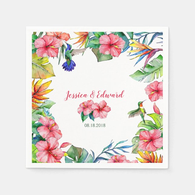 Tropical Floral Hibiscus Hawaiian Wedding Napkins (Front)