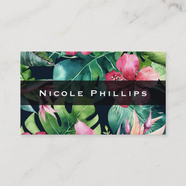 Tropical Floral Hibiscus Leaves Hawaiian Tropics Business Card (Front)