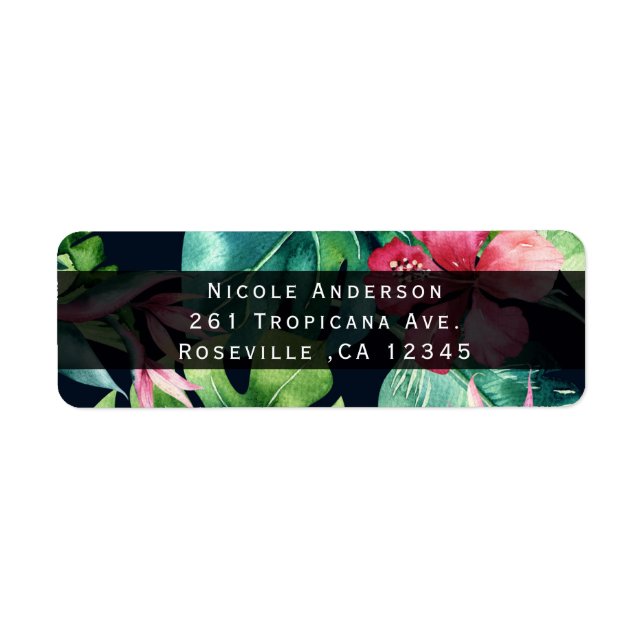 Tropical Floral Hibiscus Leaves Summer Invitation Label (Front)