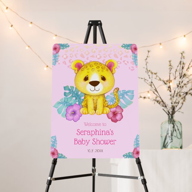 Tropical Floral Hibiscus Leopard Baby Shower Foam  Foam Board (In Situ (Stand))