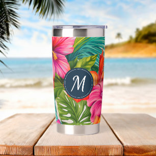 Tropical Floral Hibiscus Monogram Insulated Tumbler